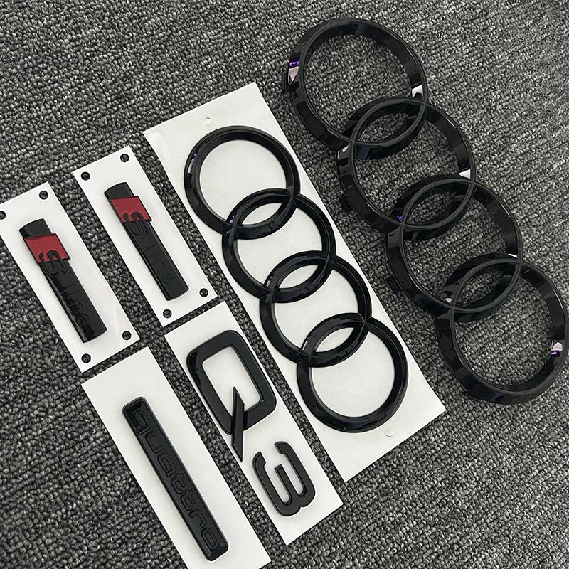 hot Q3 2013-2022 4Ring logo ABS Black Car Hood Front Grill Emblem Rear Trunk Badge Sticker Q3 Sticker Quarrto Sline Emblem