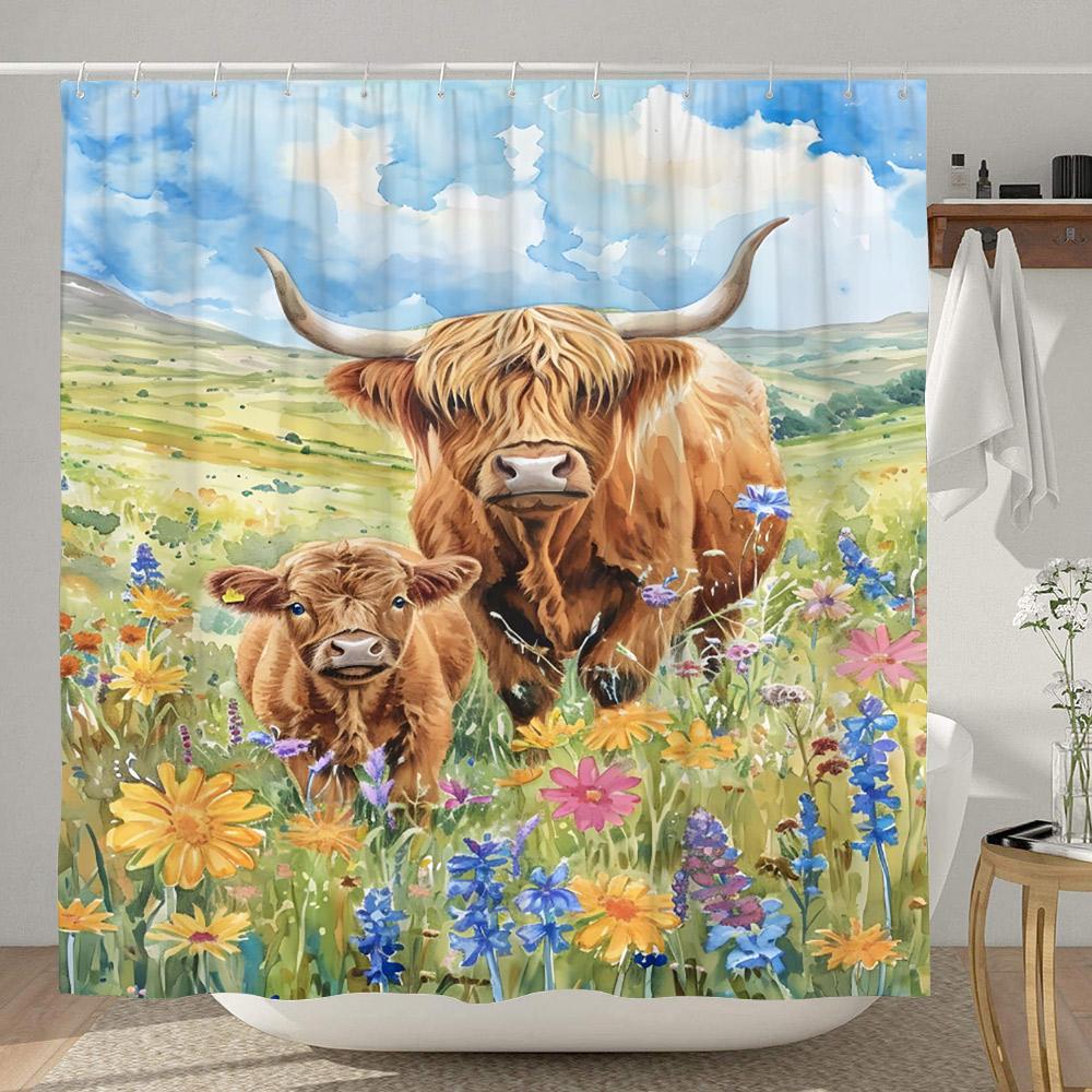 Смешная шторка для душа с хайлендской коровой, деревенская, с мультяшным животным, детская занавеска для ванной, полиэстеровая ткань, домашний декор для ванной