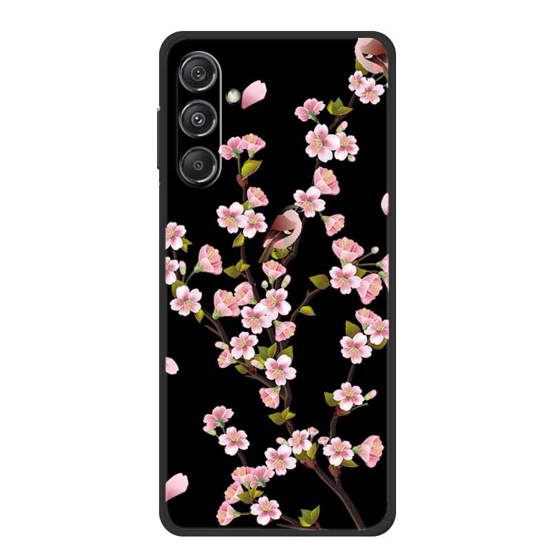 Чехол для Samsung Galaxy M36 A17 5G Цветок Черный Силикон Мягкая Задняя Крышка Для Samsung Galaxy S25 FE Plus Чехол для Телефона Coque Мультяшный