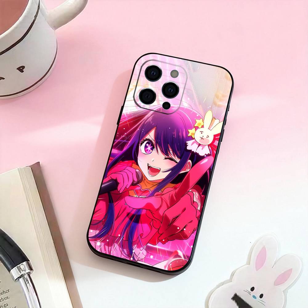 O-Oshi Anime no ko Phone Case For iPhone 17,16,15,14,13,12,11 Plus,Pro Max,Soft Silicone Black Cover
