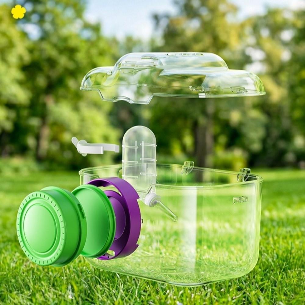 Transparent Hamster Carriers Cage with Water Bottle Food Bowl Travel Hamster Carrier Adjustable Strap Ventilated