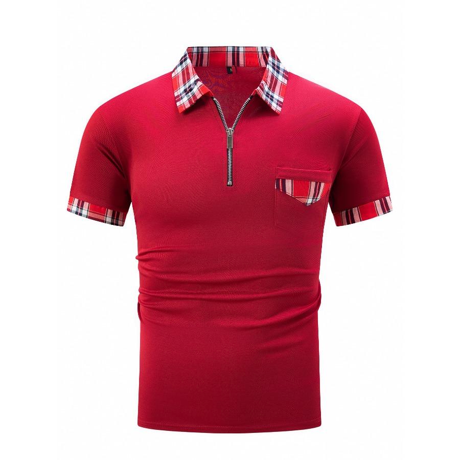 Летняя рубашка поло в клетку, мужская белая, черная, серая, синяя, с карманами на молнии, мужские спортивные рубашки поло с короткими рукавами