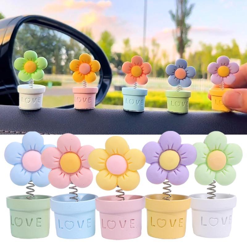 Качающиеся цветочные украшения для автомобиля, имитация горшечного растения, качающаяся голова, украшения для центральной консоли автомобиля, свежий маленький цветочный горшок, милый кулон