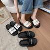 Korean Internet Celebrity Outer Wear One-word Thick-soled Slippers for Women's 2025 Summer New Thick-soled Muffin Letter Casual Square Head Tide