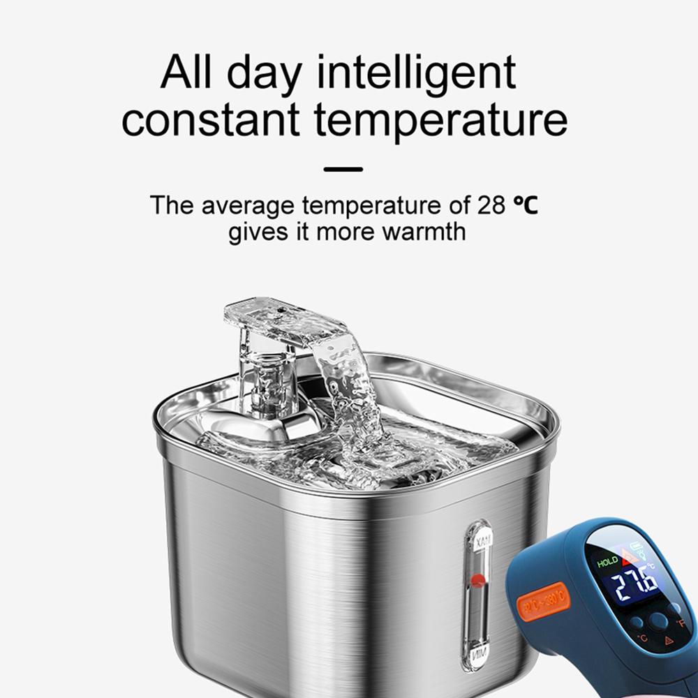 Stainless Steel Portable Automatic Cat Water Fountain Running Stream IPX6 Waterproof Pet Water Dispenser for Birds Multi-Pet Use