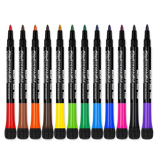 12 Bright Magnetic Dry Erase Markers Fine Tip Assorted Colors Multi-purpose Low Odor Whiteboard Markers for Kids