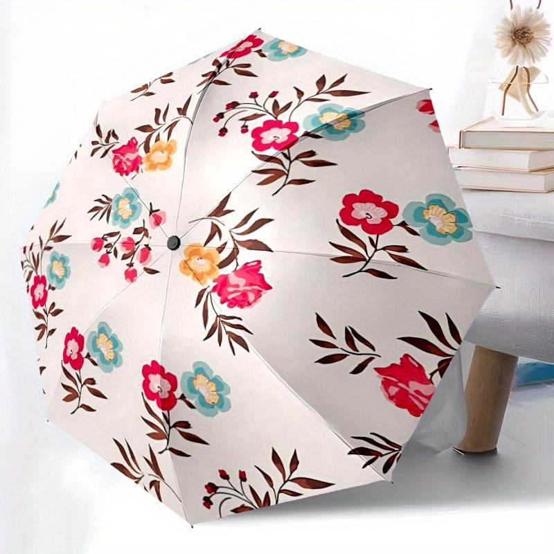 1pc Floral Pattern Automatic Open/Close Umbrella with One-Touch Button, Compact Folding Canopy, Sturdy 8-Rib Windproof Design 013