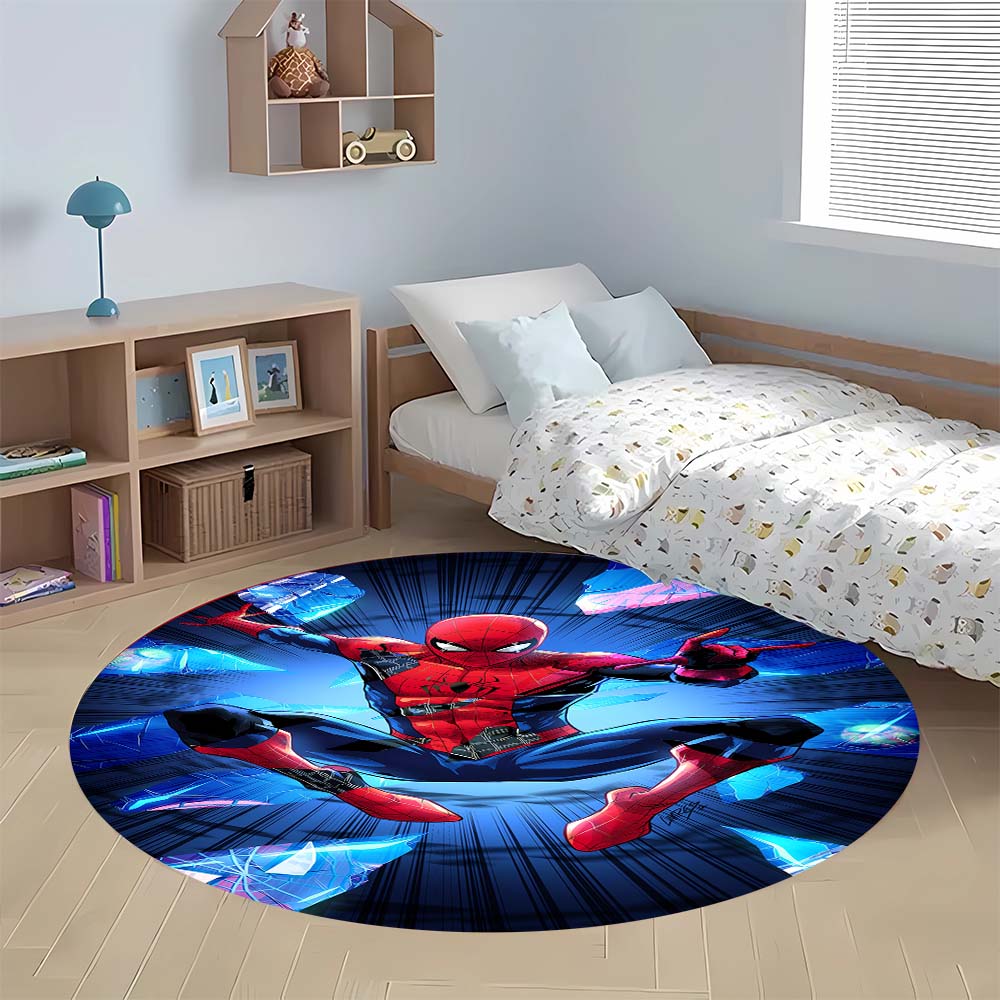 Cool Spider-Man cartoon print round carpet, bedroom, living room and office rotating chair carpet, home decoration