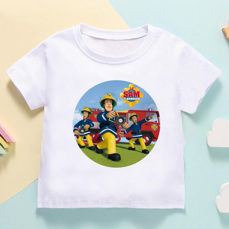Fireman Sam Print Cartoon Cute Kids T shirt Girls Summer Tops Casual Baby Boys Clothes Children Short Sleeve O-Neck