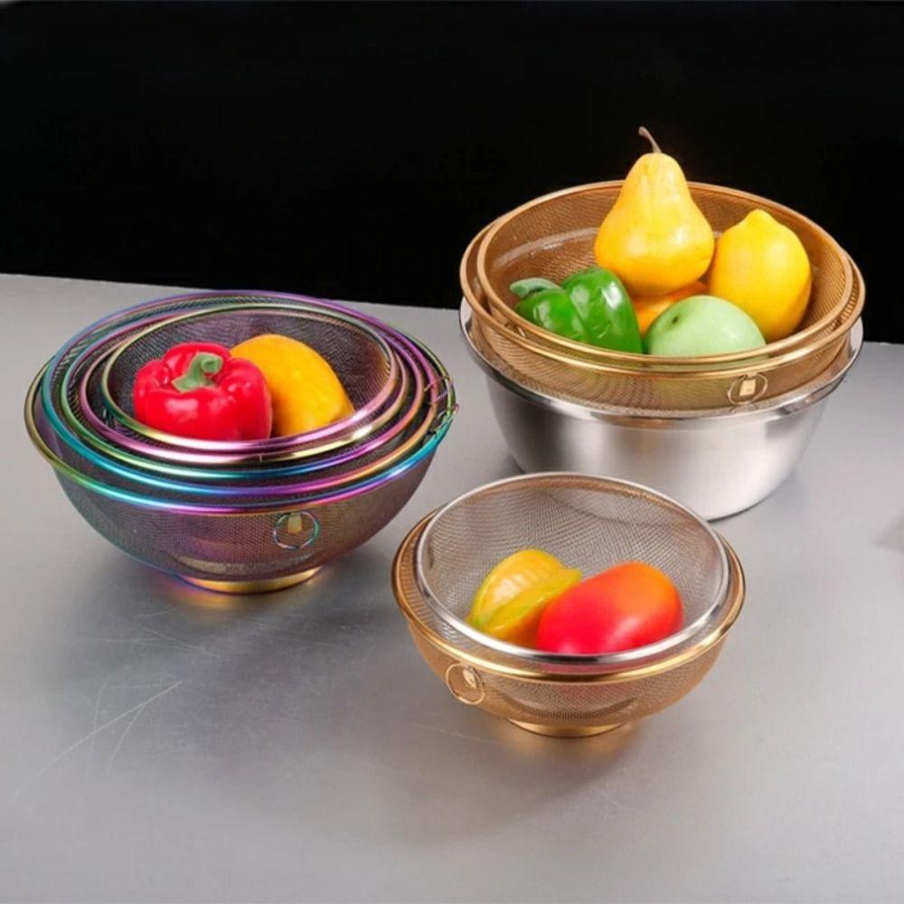 Rice Washing Mesh Colander Stainless Steel Fruit Sink Colander Mesh Kitchen Strainer Cooking Tools