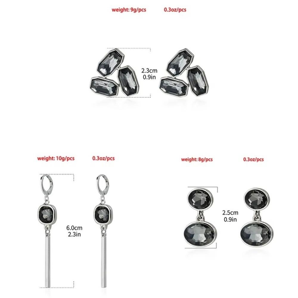 New Fashionable Gray Crystal Charm Earrings Y2K Ellipse Geometric Earring Line Triangle Geometric Symmetry Ear Jewelry