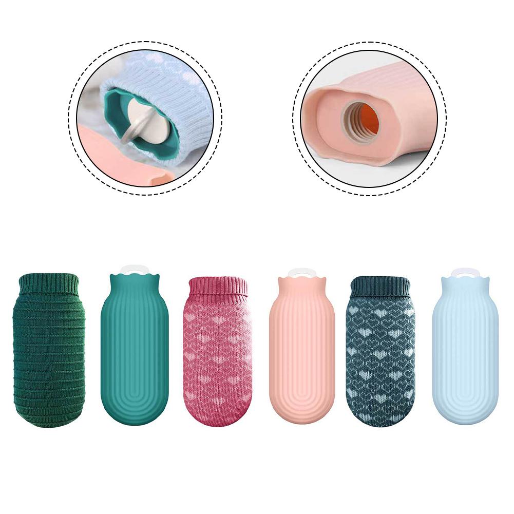 Microwave and Fridge Safe Silicone Hot Water Bag Leak Resistant with Comfortable Knitted Cover for Heat Therapy