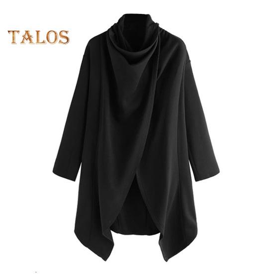 Мужское пальто-плащ с высоким воротником и длинным рукавом в уличном стиле, ветровка однотонного цвета с неровным подолом, верхняя одежда средней длины в стиле панк, зимняя верхняя одежда