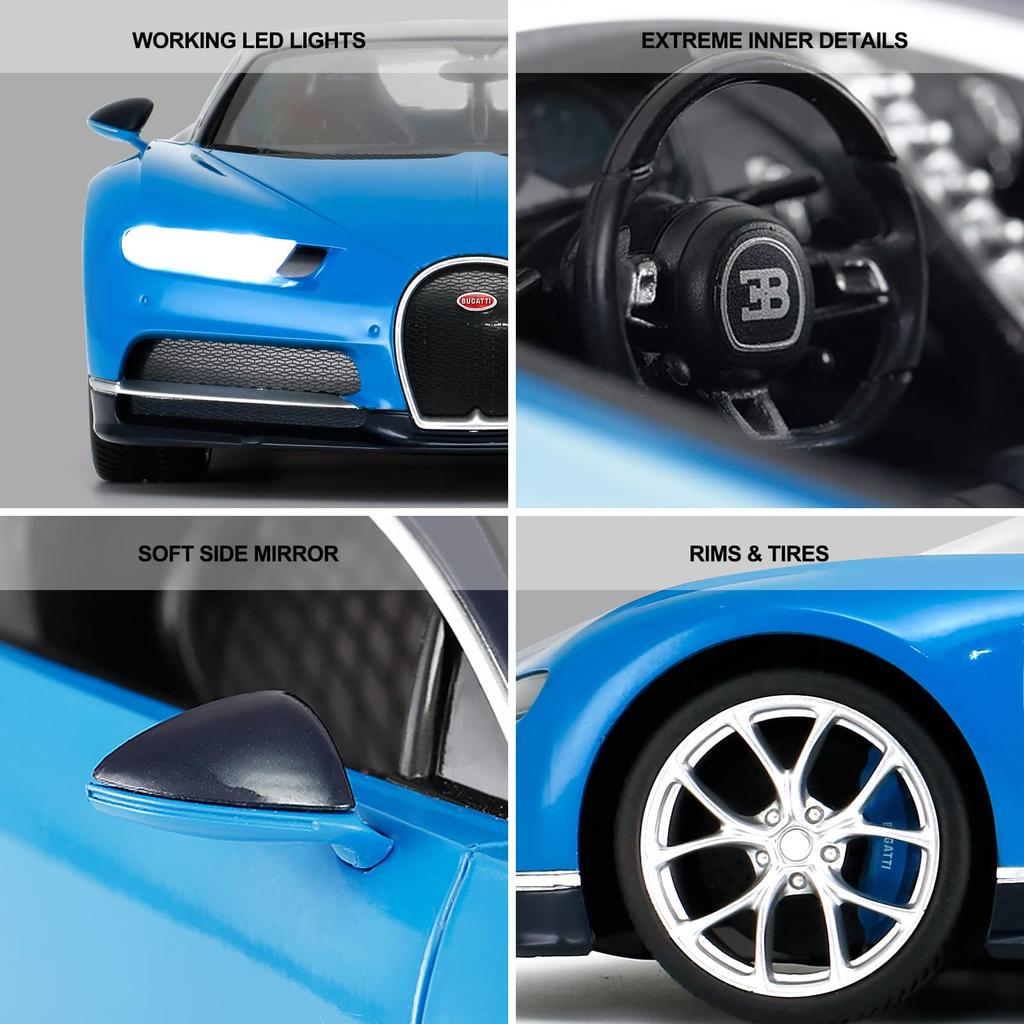 RASTAR 114 Scale Bugatti Chiron RC Model Car with LED Lights, Blue, 32.415.68.9 Cm
