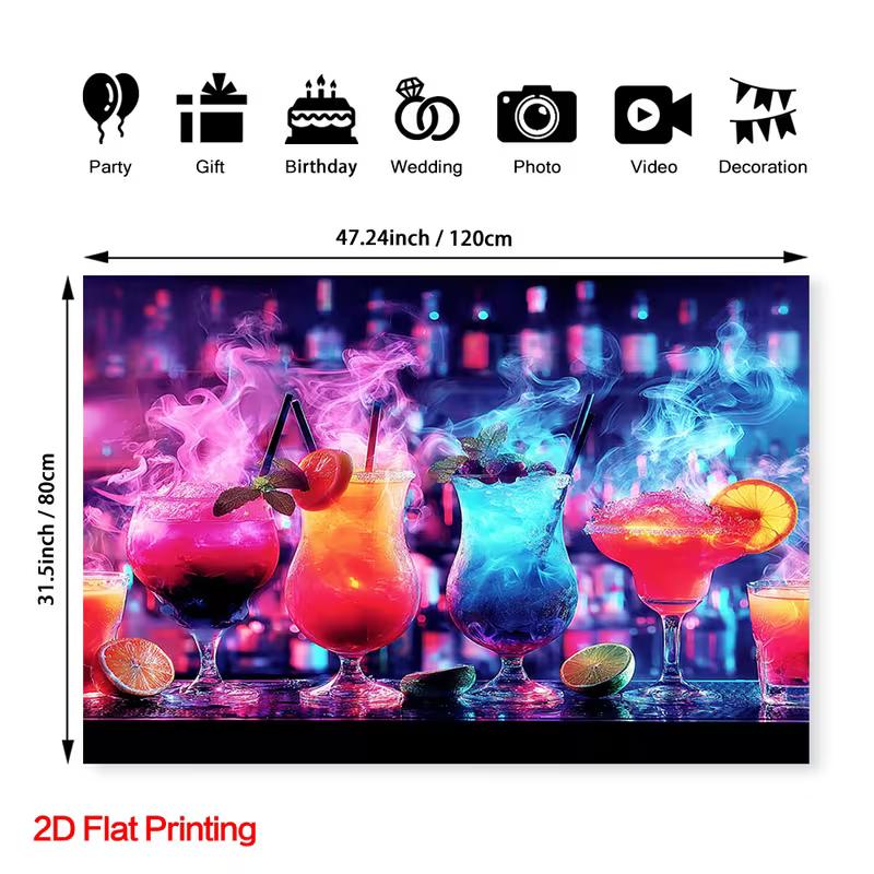 2D Colorful Cocktails Neon Bar Photo Background Banner