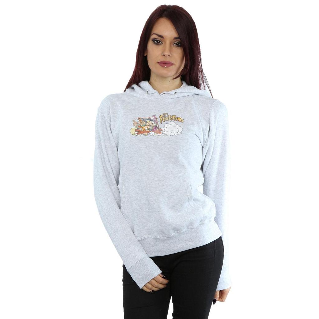 The Flintstones Womens/Ladies Family Car Distressed Hoodie