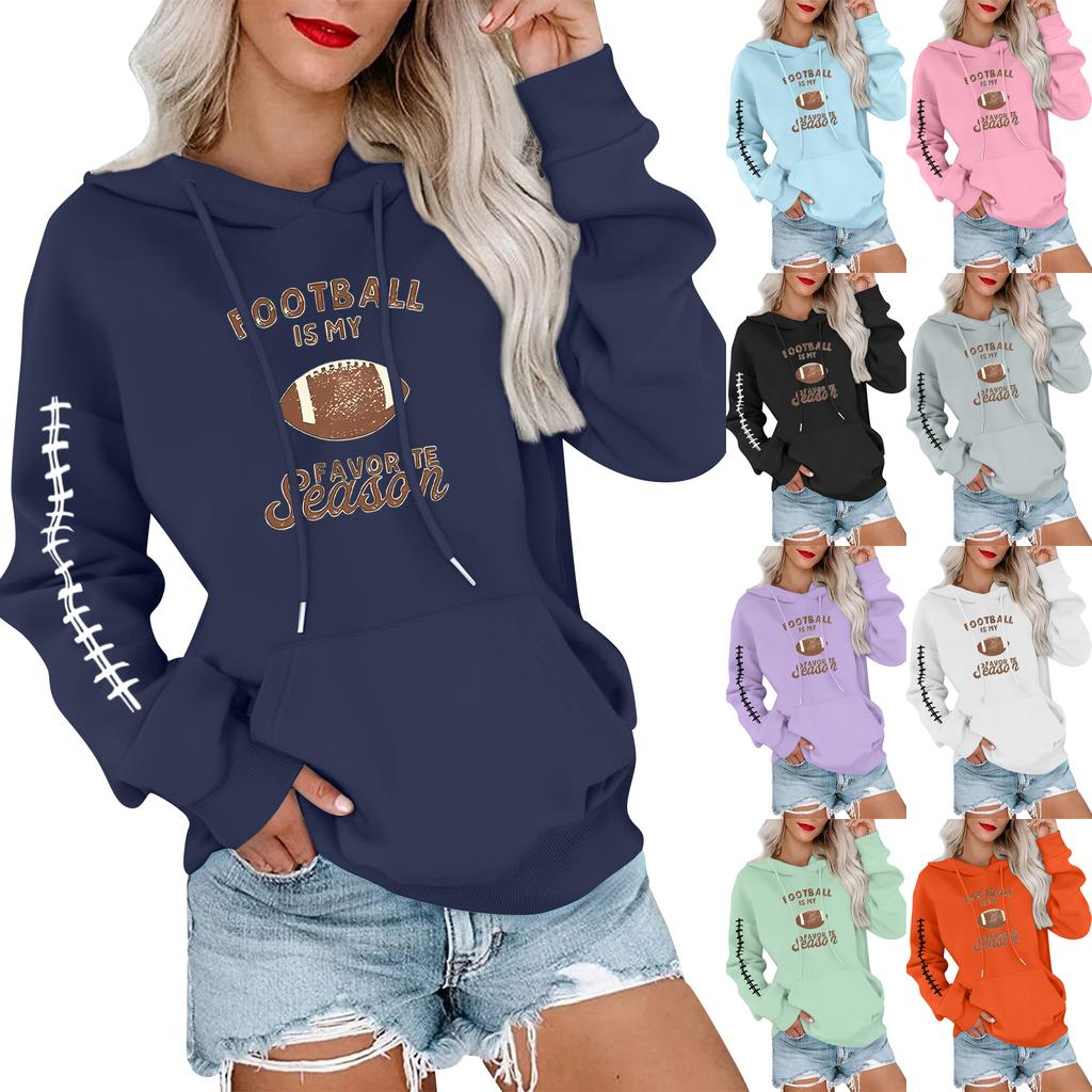 Женский модный, повседневный, удобный свитер с круглым вырезом, капюшоном, длинными рукавами и принтом в стиле регби