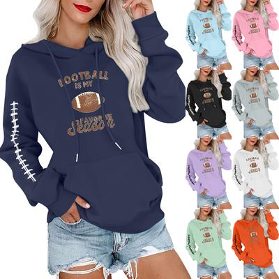 Женский модный, повседневный, удобный свитер с круглым вырезом, капюшоном, длинными рукавами и принтом в стиле регби