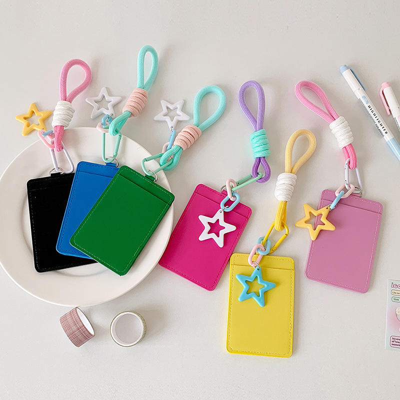 Portable ID Card Badge Holder Korea Version Star Small Photocard Sleeves with Pendant Keychain