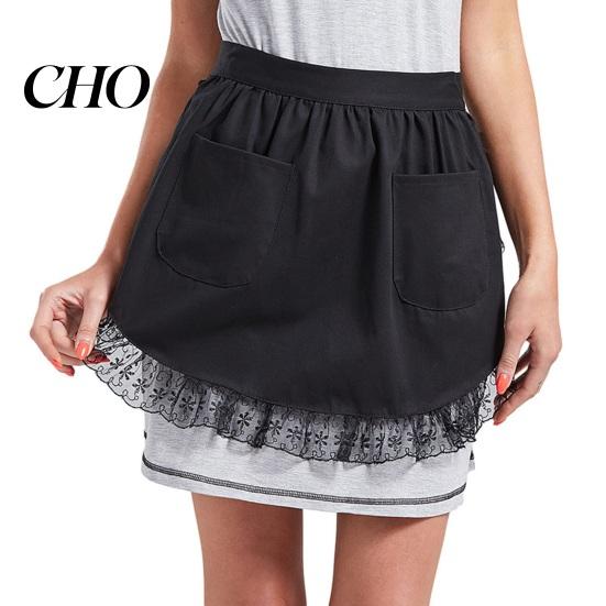 Housework Apron Half with Butterfly Bow & Pockets Lace Hem Waist for Kitchen Retro Style Coffee Shop Bistro Adjustable Ties Cafe Server Waitress Home