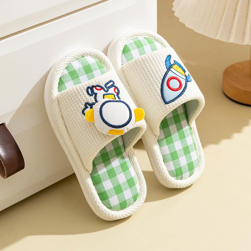 Children's Linen Slippers Spring and Autumn Cute Girls and Boys Household Indoor Summer Baby Non-slip Silent Soft Bottom Slippers