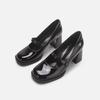 Mary Jane Shoes Women's High Heels Black Babes Retro Thick Heels Small Leather Shoes One Word with Round Head Single Shoes