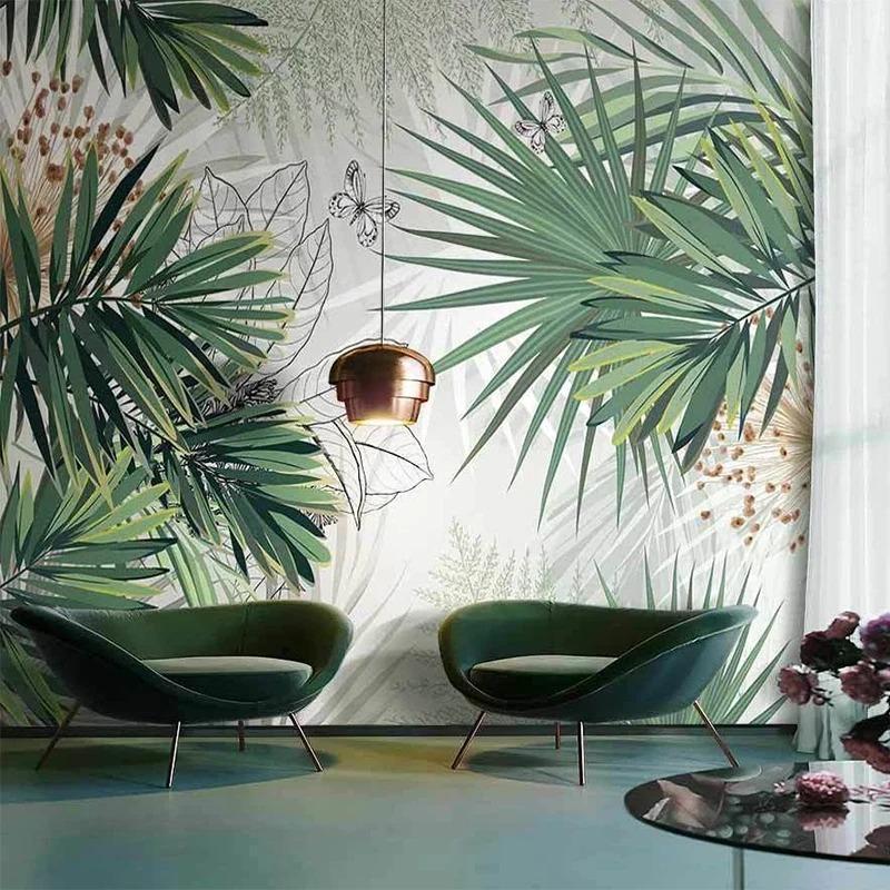 Modern 3d Wall Mural Hand Painted Tropical Plants Rainforest Palm Leaves Wallpaper Living Room Bedroom Decor Fresco