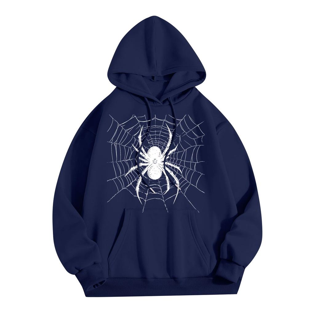Women's Fashion Lightweight Long Sleeve Pullover With Pockets Spider Print Hoodie