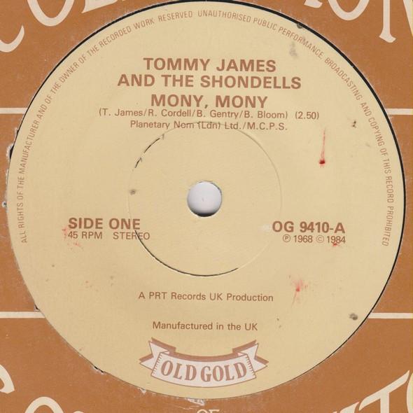 7-дюймовая пластинка TOMMY JAMES & THE SHONDELLS - Mony Mony OG9410 Old Gold 1984 UK Рок Б/У
