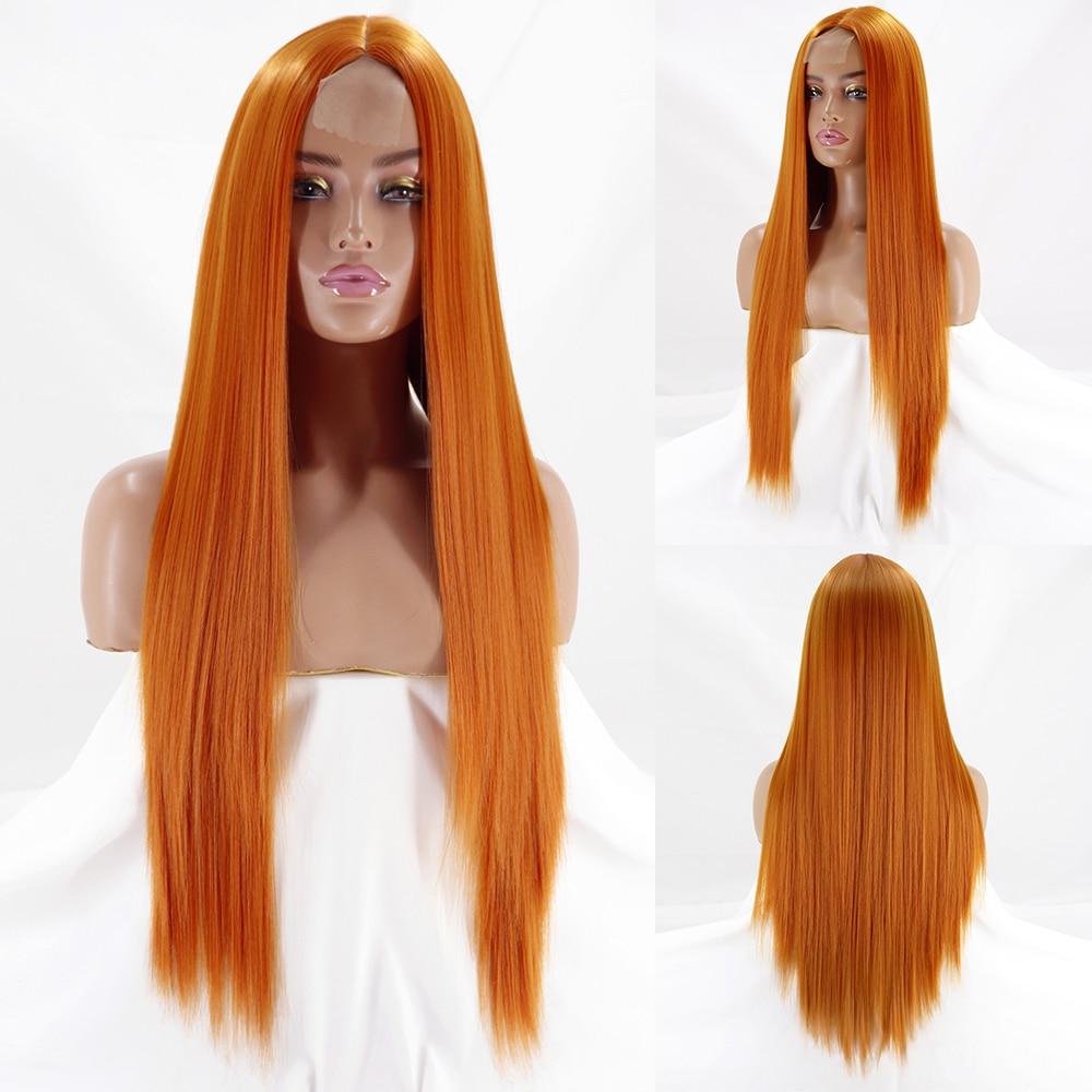 MERISIHAIR Средняя часть Ombre Оранжевый длинный прямой синтетический парик Черный Блондин Розовый 30-дюймовый термостойкий натуральный парик для косплея