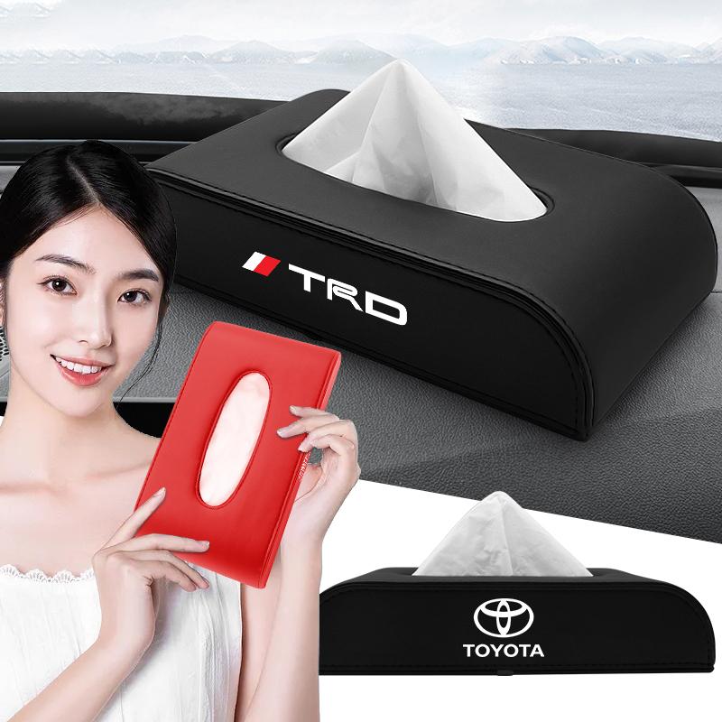 1pcs Car Tissue Box Holder Armrest Box Storage Case Emblem for Toyota TRD Corolla Camry Rav4 Yaris Hilux Prius Auris Car Accessories