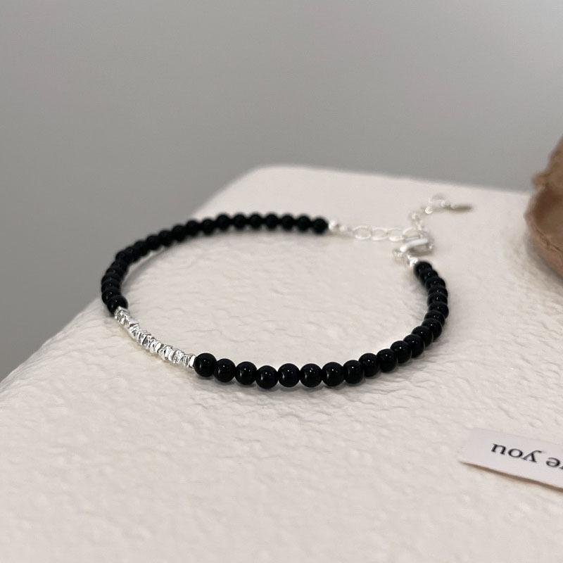 S925 Pure Silver Black Agate Broken Silver Bracelet