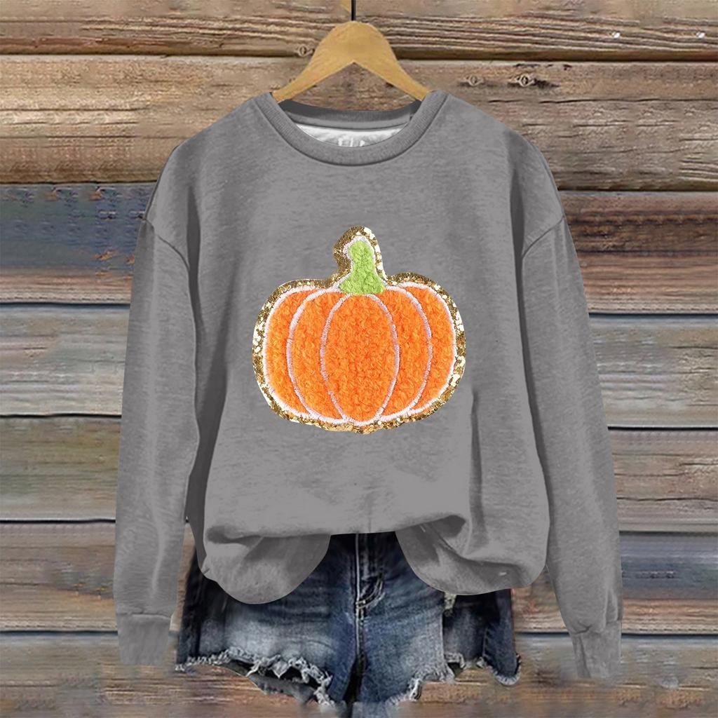 Женская мода Хэллоуин с длинным рукавом с принтом Свободная толстовка с круглым вырезом Топ