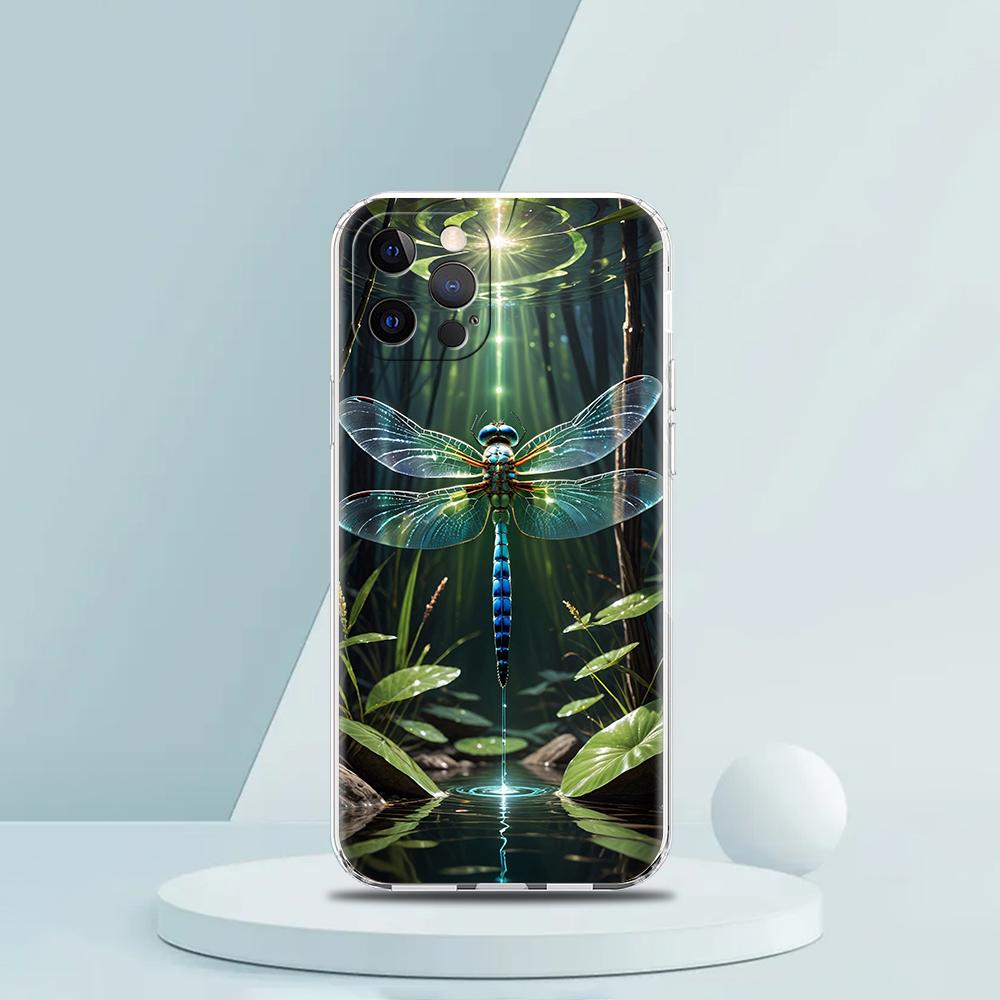 Soft TPU Transparent Phone Case Cover for iPhone 16 15 14 13 12 11 Pro Max 16E 8 7 Plus XS Max Shockproof Shell Dragonfly Capas