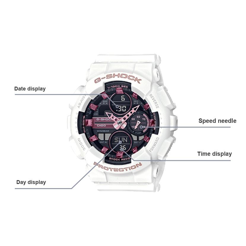 G-SHOCK Ретро Модный тренд Стрелочный Трехглазый Единорог Двойной дисплей Спортивный Кварцевый механизм Ремешок из смолы Часы Женские Часы Черный GMA-S140M-7APRD