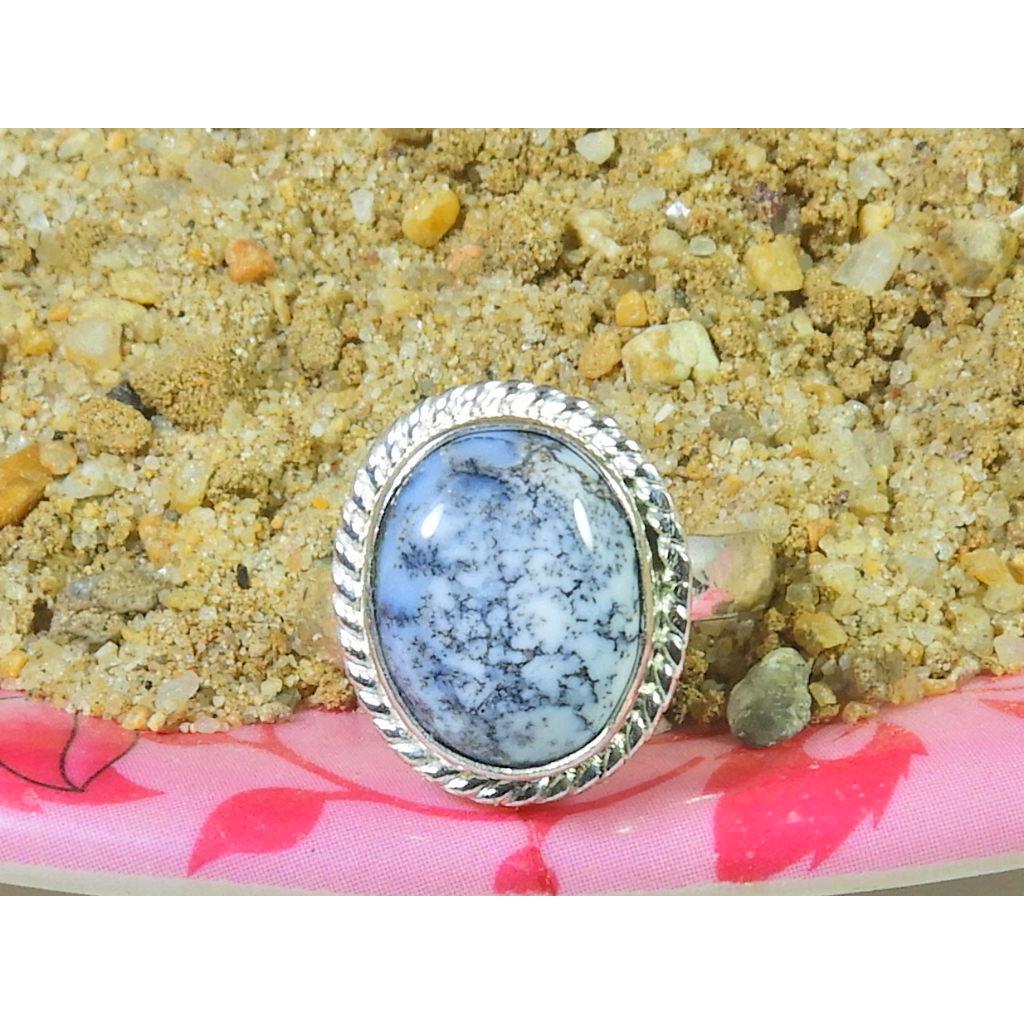 Natural Dendrite Opal 925 Sterling Silver Oval Handmade Ring Gift US-7.5 MK-74