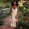 Women Spring Sleeveless Floral Print Suspender  Dress Summer Casual Pencil Ankle-Length Elastic High Waist Slit Bohemian Dresses