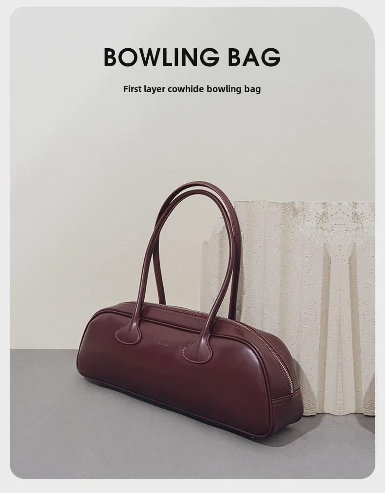 Корейская ретро-сумка для боулинга: Универсальная сумка через плечо из коровьей кожи с большой вместимостью