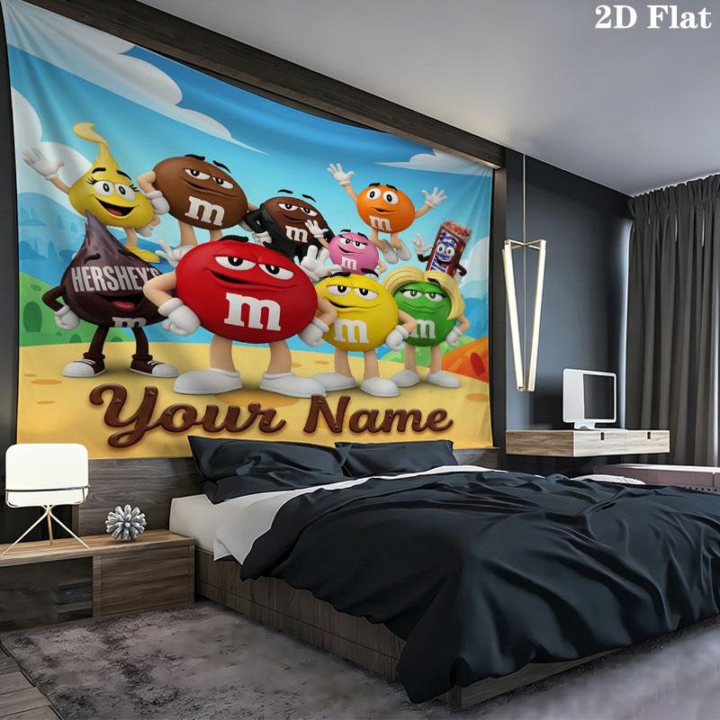 M&M's Custom Name Wall Tapestry Aesthetic Wall Hanging Printed Fabric Blanket Decorative Tapestries for Bedroom Living Room Home Decor