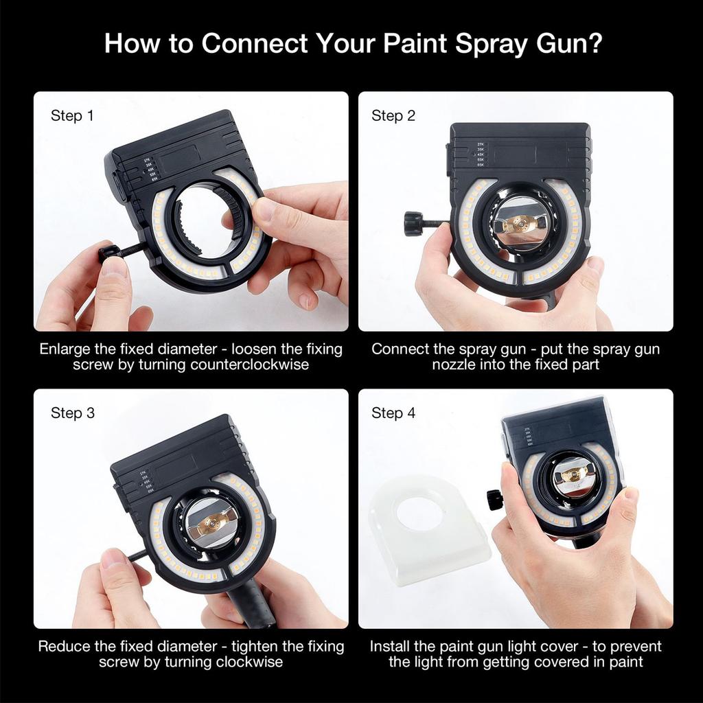 New Spray Gun Light, 5 Adjustable Colors, 4-Hour Battery Life, Painting Aid Light, Spotlight, Workshop Painting Tool Accessories