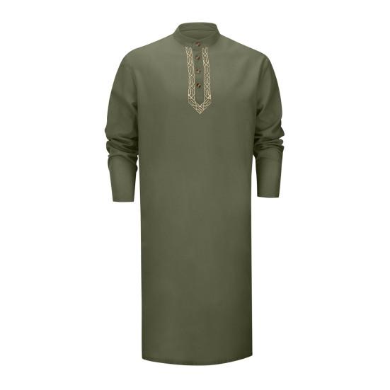 Men's Kaftan Robe O-Neck Long Sleeve Abaya Breathable Button-up Thobe Arabic Ihram Clothing for Casual Occasions Prayers