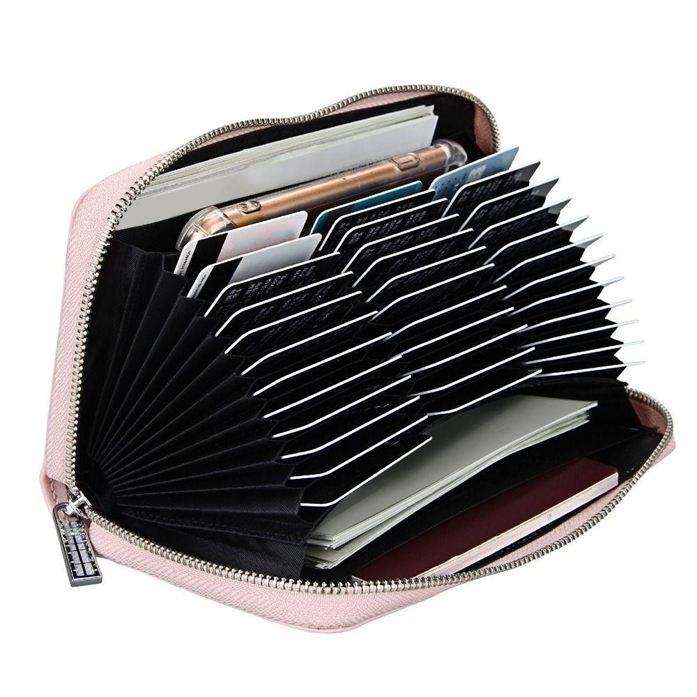 Large Capacity Genuine Leather Wallet Multiple Slots Zippered Credit Card Holder Accordion Design Multi-Card Card Storage Bag