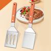 Stainless Steel Frying Spatula Set with Wooden Handle Heat Resistant Solid Turner