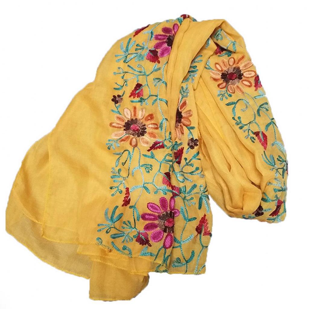 Embroidered Flower Scarf Cotton Women Long Wrap Bandana Scarves Girl Shawl Gift