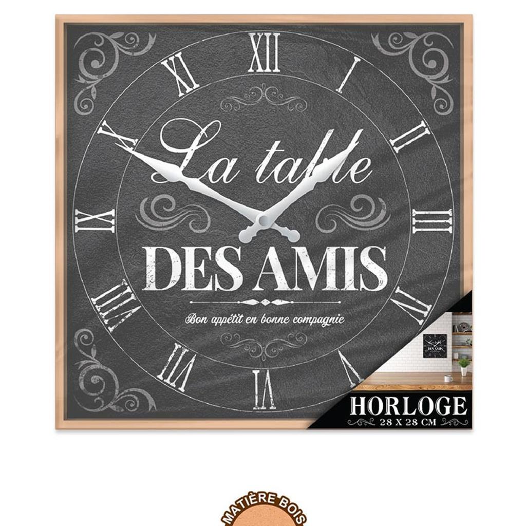 Les Trésors De Lily [A2860] - Деревянные настенные часы La Table des Amis, черные - 28x28 см