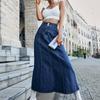 Women High Waist Two Button A Line Jean Denim Skirt