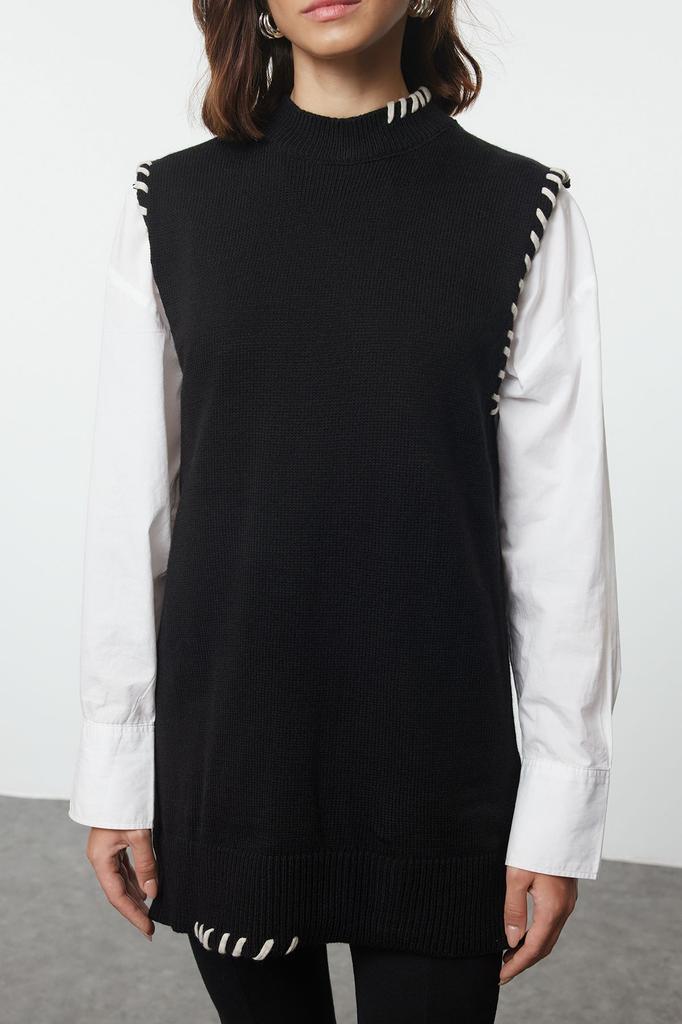 Женский модный стильный свитер в хиджабе, черный вязаный свитер с детальной строчкой