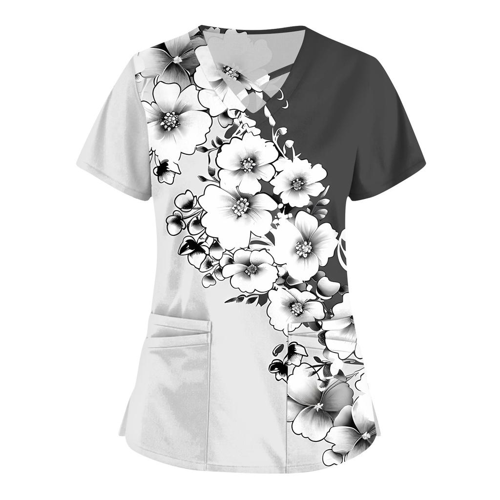 Женский топ с коротким рукавом и V-образным вырезом, принтом и карманом Dry-nurse