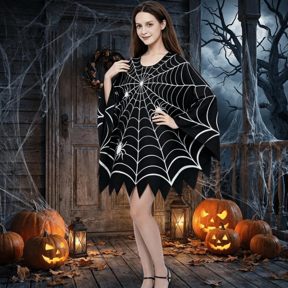 Creepy Cosplay Party Costume Scary Poncho Cape Halloween Spider Web Cloak Stage Drama