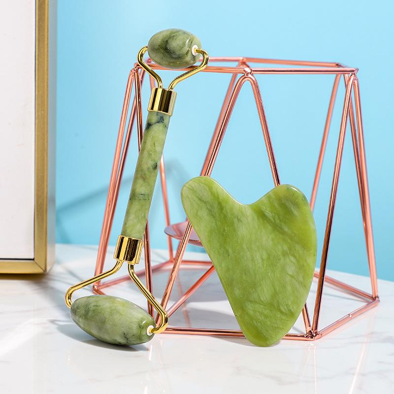 Массажный ролик для лица Гуаша Доска с двойными головками Натуральный кристаллический камень Подтяжка лица Инструменты для похудения